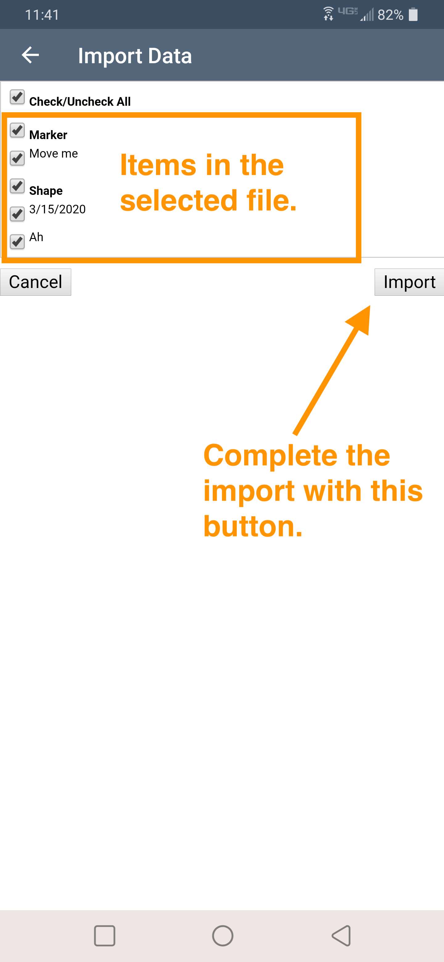 choose items to import